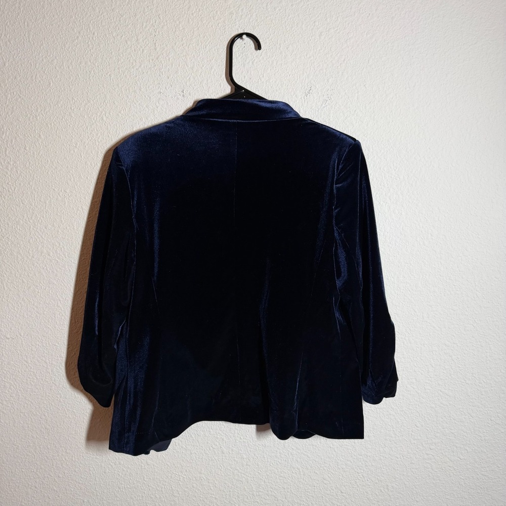 Premise Velvet Blazer Jacket Womens 8 Navy Blue Pockets Long‎ Sleeve Open Front - Picture 3 of 10